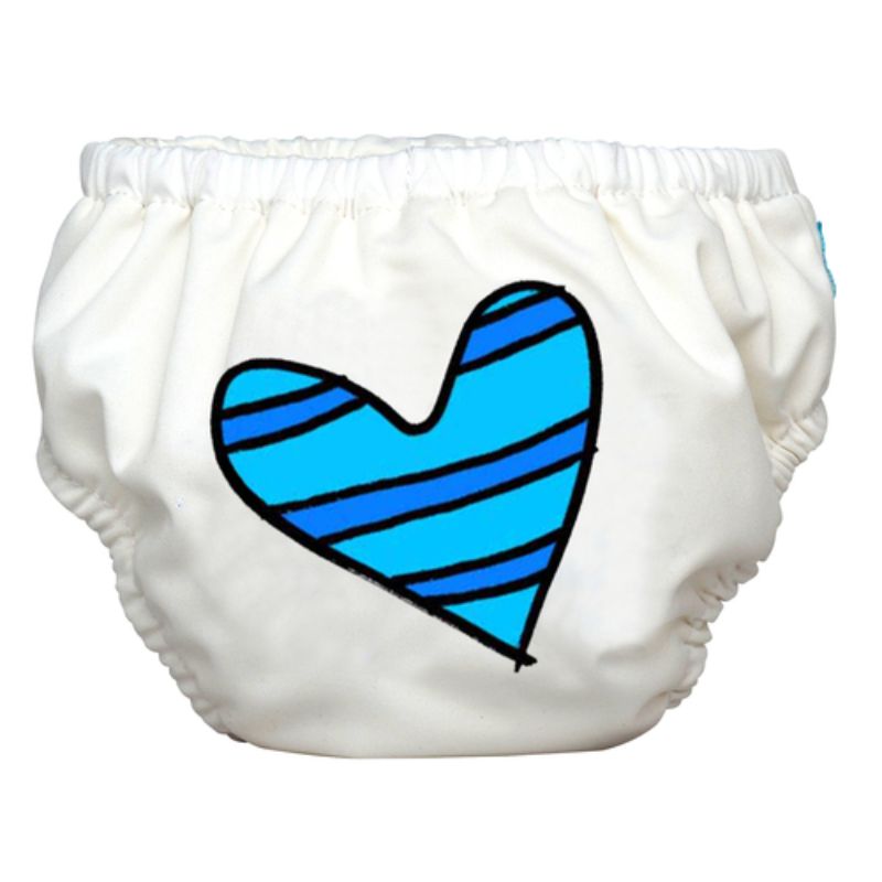 Charlie Banana 2-in-1 Zwemluier en Oefenbroekje- Blue Petit Coeur on White - Maat S (5-7 kilo)