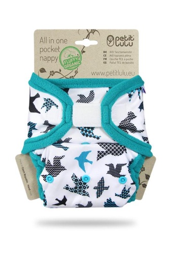 [BB-44540] Petit Lulu Pocketluier Turquoise Birds klittenband