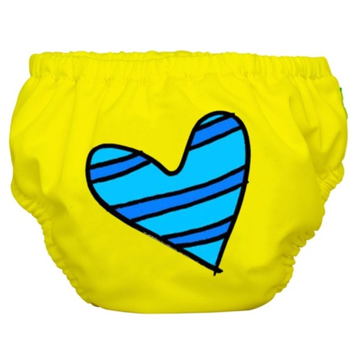[BB-45748] Charlie Banana 2-in-1 Zwemluier en Oefenbroekje- Blue Petit Coeur on Yellow - Maat S (5-7 kilo)