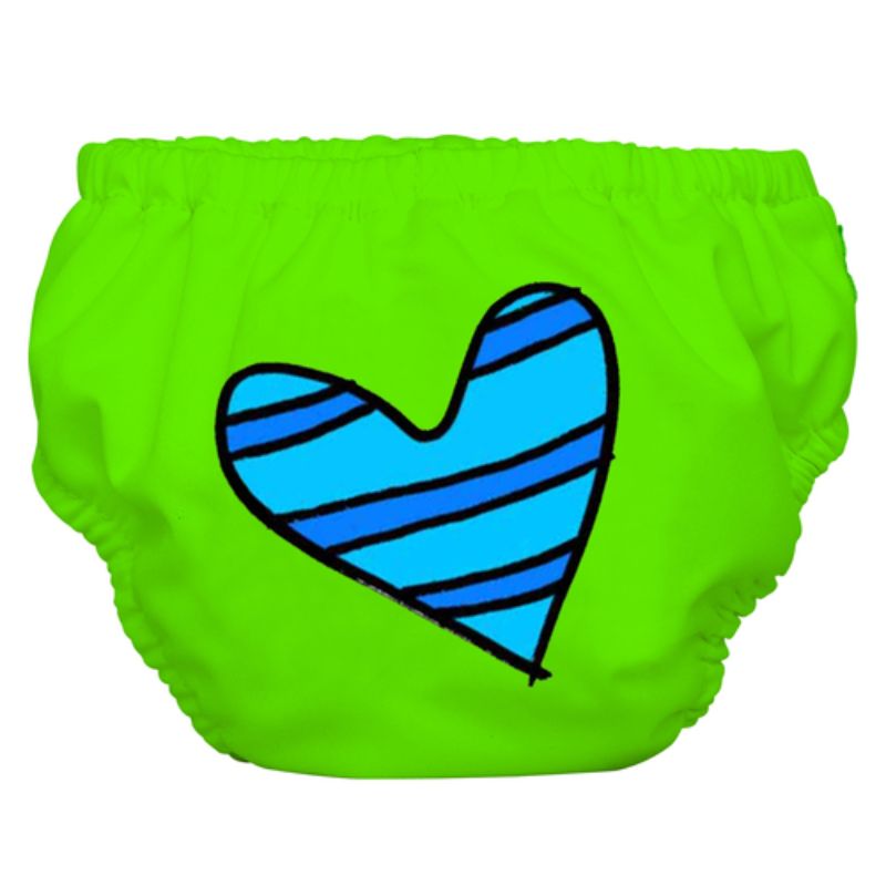 Charlie Banana 2-in-1 Zwemluier en Oefenbroekje- Blue Petit Coeur on Green - Maat M (7-9 kilo)