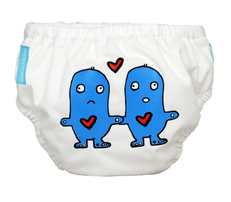 Charlie Banana 2-in-1 Zwemluier en Oefenbroekje- Lovey en Dovey op wit - Maat L (9-12 kilo)