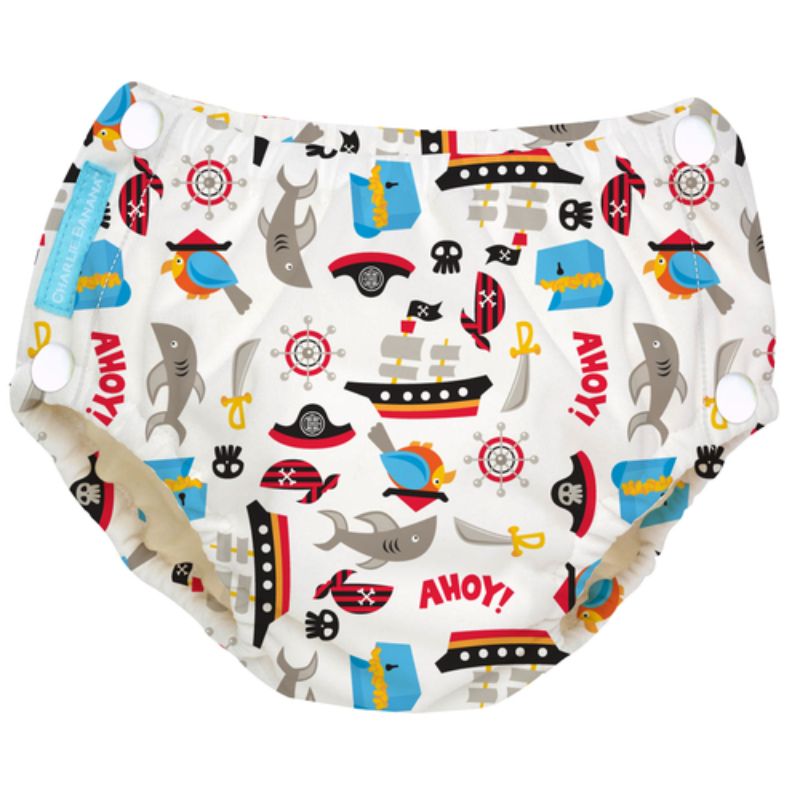 Charlie Banana 2-in-1 Zwemluier en Oefenbroekje met drukknoopjes- Pirates - Maat M (7-9 kilo)