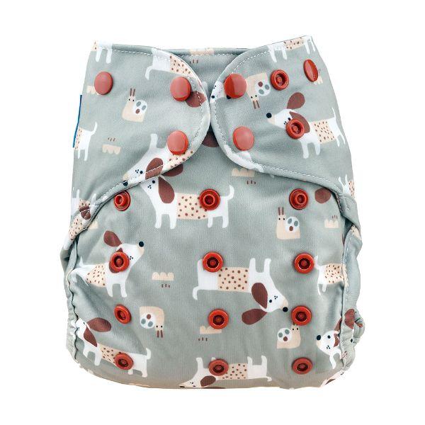 Blümchen Alles-in-Twee luier - ECO Shell Cozy Dog - OneSize (4-15 kilo), Drukknoopjes 