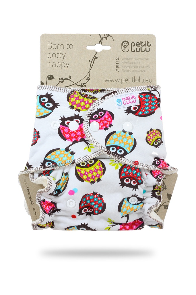Petit Lulu Voorgevormde luier OneSize – Uilen Groot – Drukknoopjes