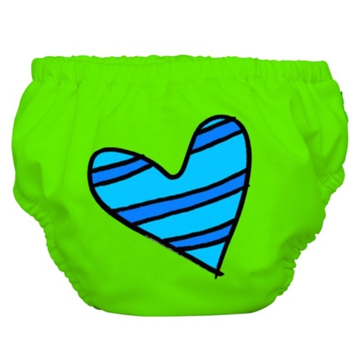 [BB-45740] Charlie Banana 2-in-1 Zwemluier en Oefenbroekje- Blue Petit Coeur on Green - Maat S (5-7 kilo)